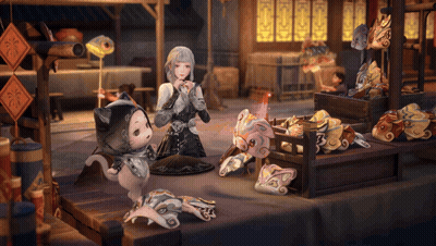 Woman And Cat In Front Of Masks 36 GIF