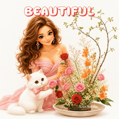 Woman And Cat Saying Beautiful GIF