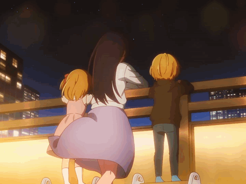 Woman And Children Looking At Sky GIF