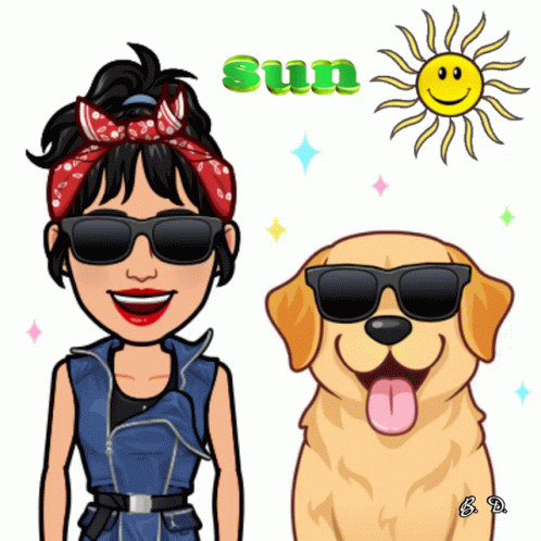 Woman And Dog Sun Drawing GIF
