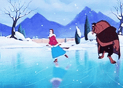 Woman And Horse Ice Skating On Lake GIF
