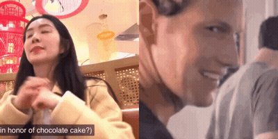 Woman And Man In Honor Of Chocolate Cake GIF