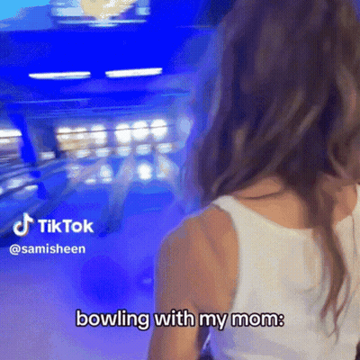 Woman And Mom Bowling With TikTok Account GIF