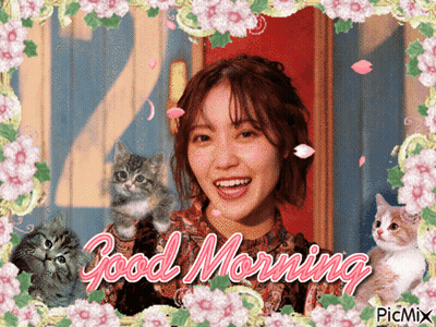 Woman And Two Kittens Saying Good Morning GIF