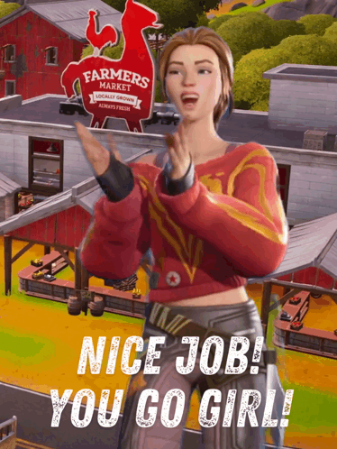 Woman Applauding In Front Of Farmers Market Sign GIF