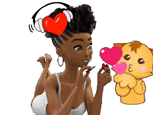 Woman Applying Lipstick Next To Cat Sticker