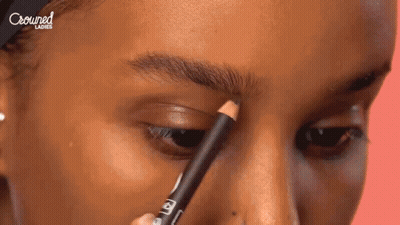 Woman Applying Pencil To Eyebrows With Crowned Ladies Text GIF