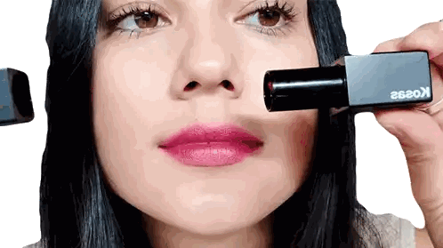 Woman Applying Pink Lipstick Sticker