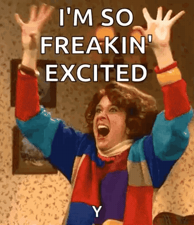 Woman Arms In Air Says I'm So Freakin Excited GIF