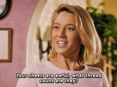 Woman Asking About Thread Count GIF