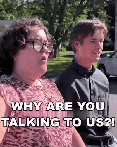 Woman Asking Man Why Are You Talking To Us GIF
