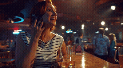 Woman At Bar On Phone Saying I Cannot GIF