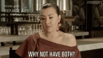 Woman At Bar Saying Why Not Have Both GIF