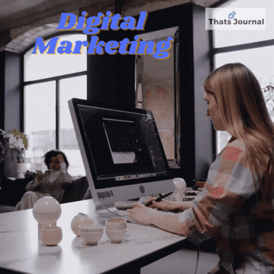 Woman At Computer With Digital Marketing GIF