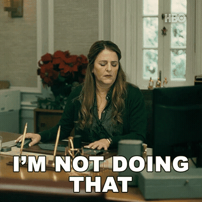Woman At Desk Saying I'm Not Doing That GIF