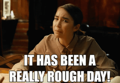Woman At Desk Saying It Has Been A Really Rough Day GIF