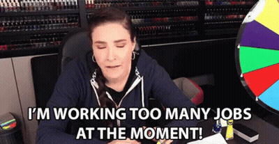 Woman At Desk Says I'm Working Too Many Jobs GIF