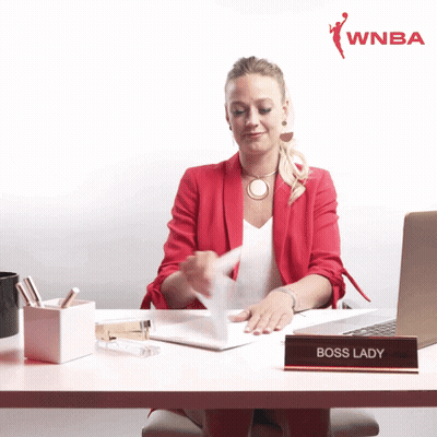 Woman At Desk With Boss Lady Sign GIF
