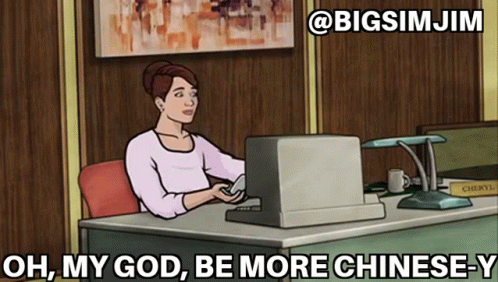 Woman At Desk With Computer Caption Oh My God Be More Chinese GIF