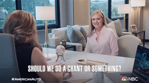 Woman At Desk With Should We Do A Chant Or Something GIF