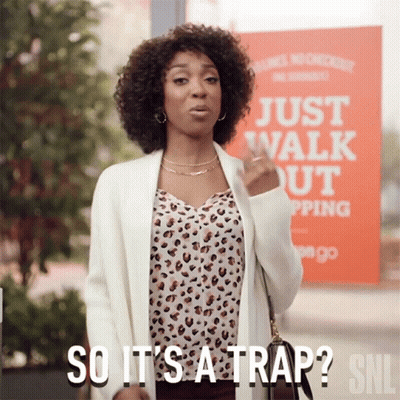 Woman At Just Walk Out Shopping Sign GIF