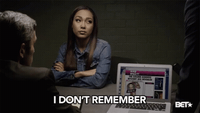 Woman At Laptop Saying I Don't Remember GIF