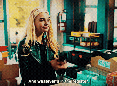 Woman At Register Saying Whatever's In The Register GIF
