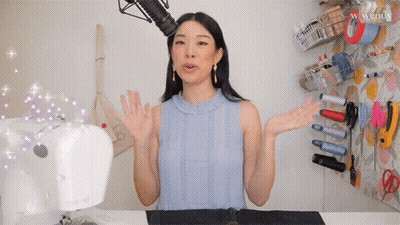 Woman At Sewing Machine Talking Into Microphone Wendy GIF