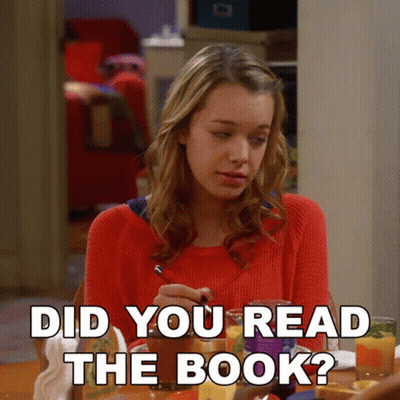 Woman At Table Saying Did You Read The Book GIF