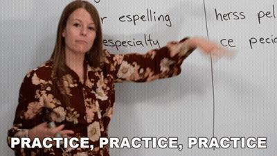 Woman At Whiteboard Saying Practice GIF