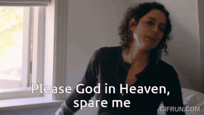 Woman At Window Saying Please God In Heaven Spare Me GIF