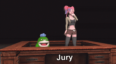 Woman At Wooden Desk With Name Jury GIF