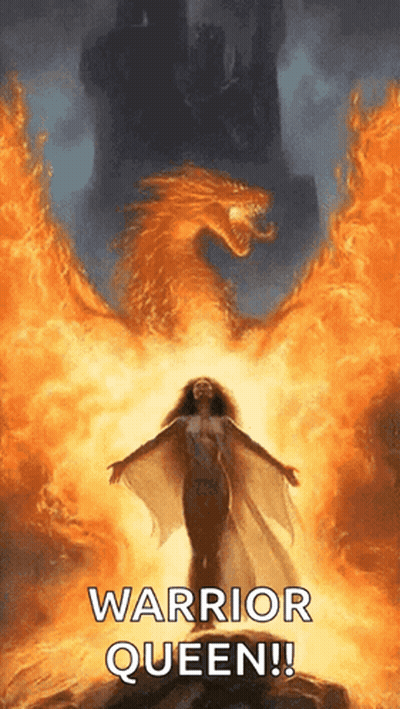 Woman Before Dragon Saying Warrior Queen GIF
