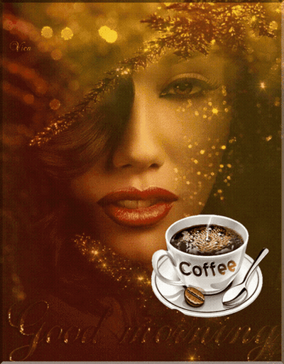 Woman Behind Coffee Cup Saying Coffee GIF