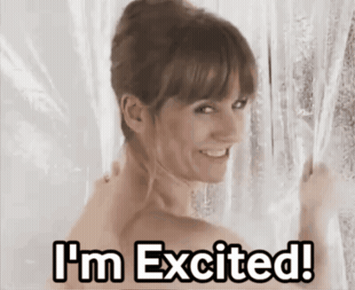 Woman Behind Shower Curtain Saying I'm Excited