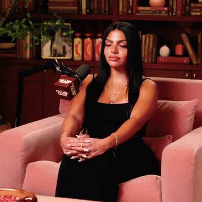 Woman Black Dress Pink Chair Callum Jackson Microphone GIF