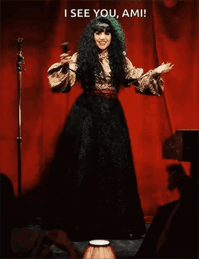 Woman Black Dress Red Curtain I See You Ami GIF