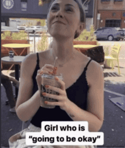 Woman Black Tank Top Holding Coffee Straw Smiling GIF