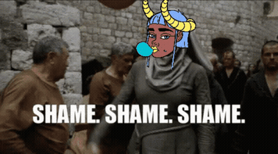 Woman Blowing Bubble Saying Shame Shame Shame GIF