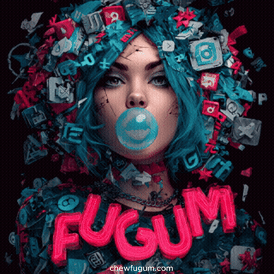 Woman Blowing Bubble With Fugum In Neon Pink GIF
