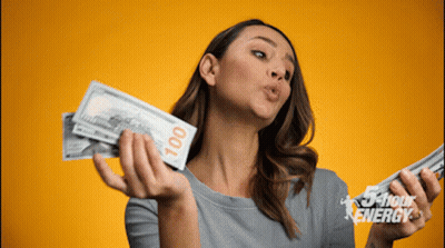 Woman Blowing Kiss Holding 100 Dollar Bills GIF