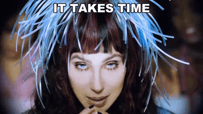 Woman Blue Feathered Hat It Takes Time GIF