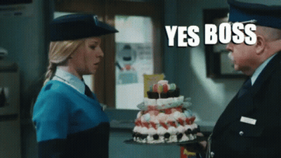 Woman Blue Uniform Cake Man Blue Hat Says Yes Boss GIF