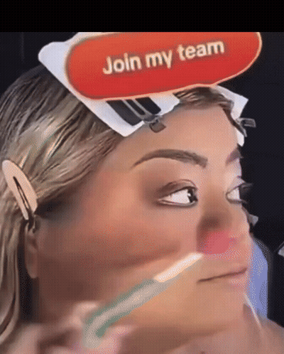 Woman Brushing Teeth With Join My Team Sign GIF