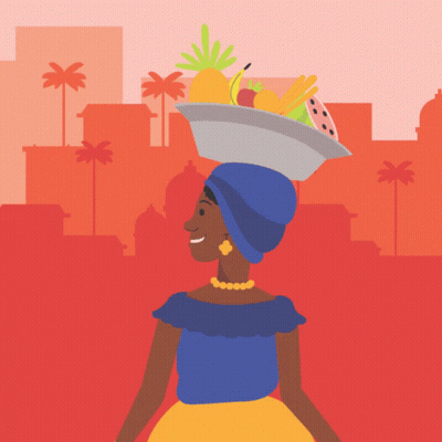 Woman Carrying Fruit Tray on Head Feliz Dia Raz