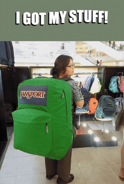 Woman Carrying Large Green JanSport Backpack GIF