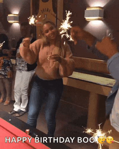 Woman Celebrating Birthday With Sparklers Happy Birthday Boo GIF