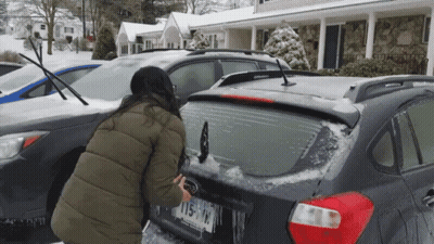 Woman Cleaning Back Of Subaru With License Plate 115-WW GIF