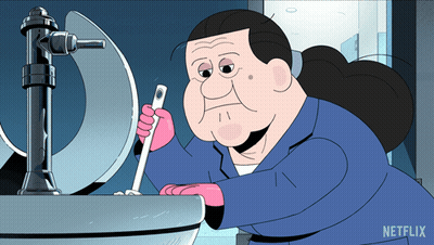 Woman Cleaning Toilet With Netflix Logo GIF
