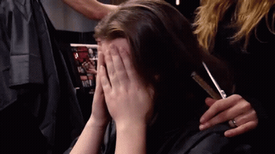 Woman Covering Face Hairdresser Brushing Hair GIF